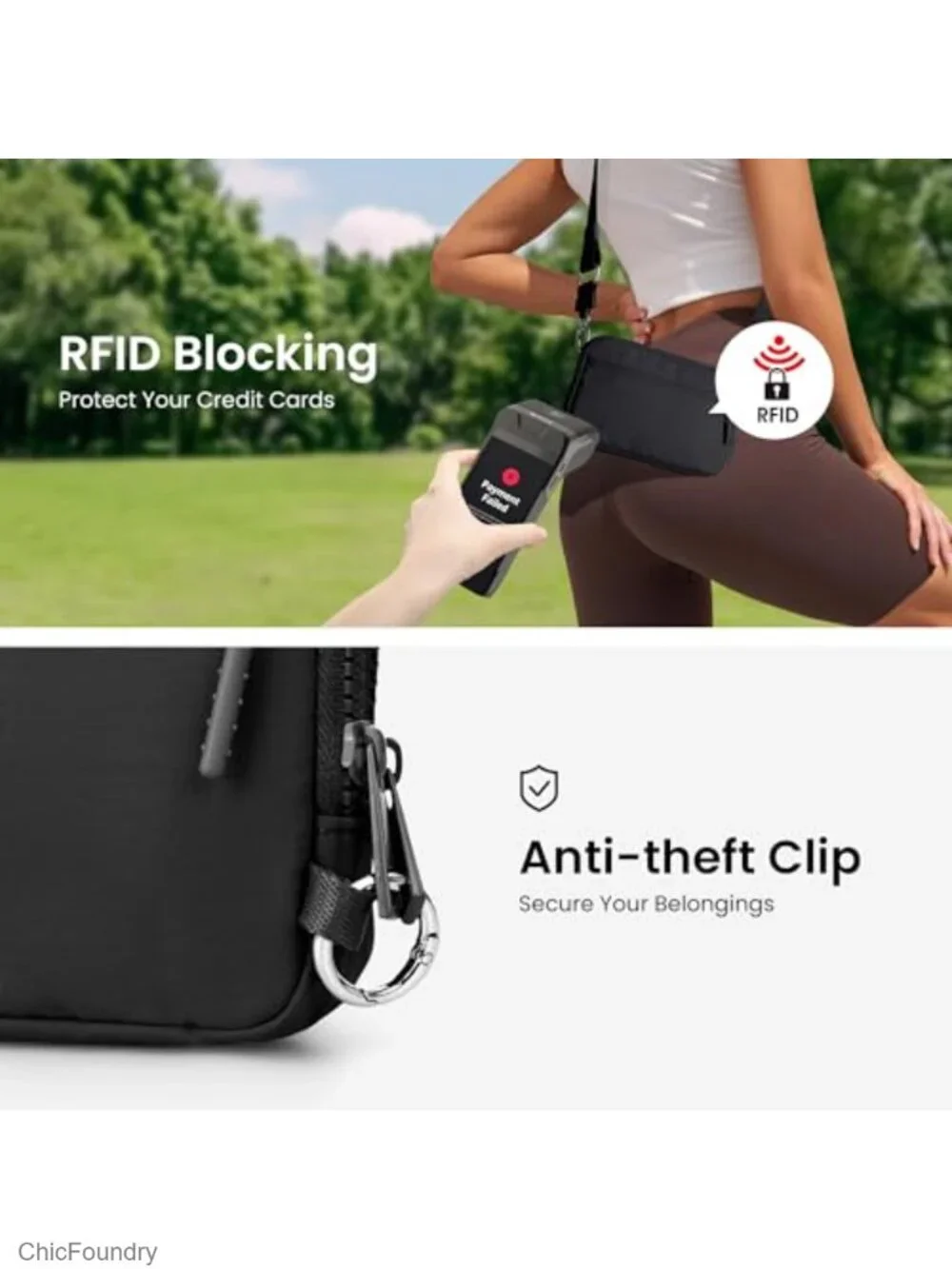 RFID Wristlet Crossbody Purse with Anti-Theft Lock, Nylon 2-in-1 Wallet